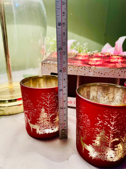 Red & Gold Winter Crystal Tealight Holders 3-Piece Set 8 cm