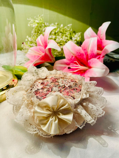 Floral Lace Decorative Pin Cushion with Satin Bow 12 cm