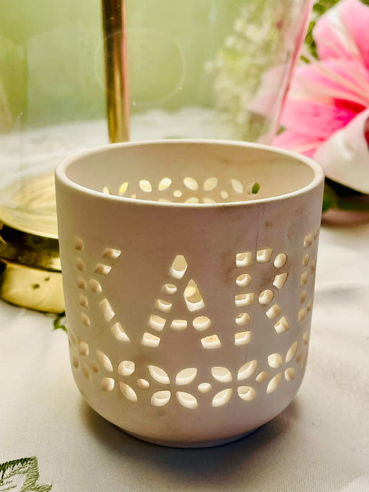 White Pierced Ceramic Tealight Candle Holder 8 cm