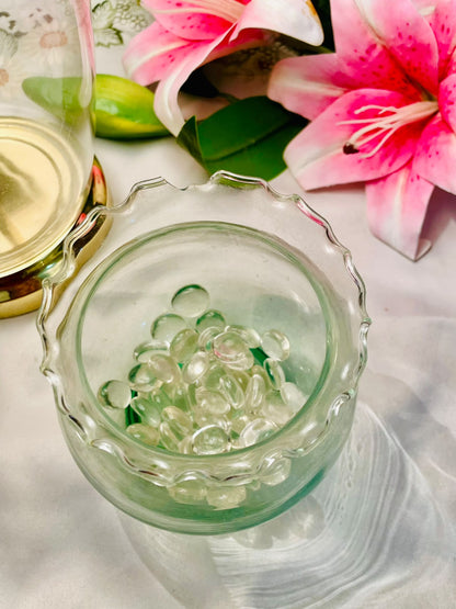 Clear Crystal Ruffled Vase with Green Base – Approx. 5.5 Inch