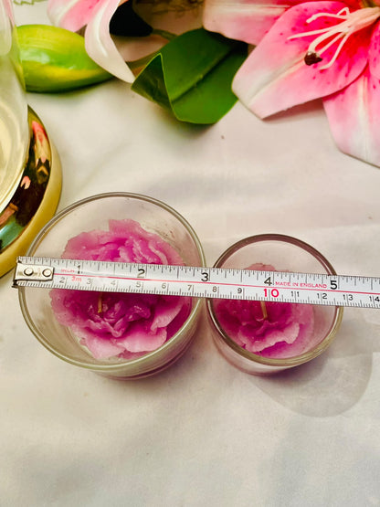 Pink Rose-Shaped Scented Candles in Crystal Holders – 2 Piece Set