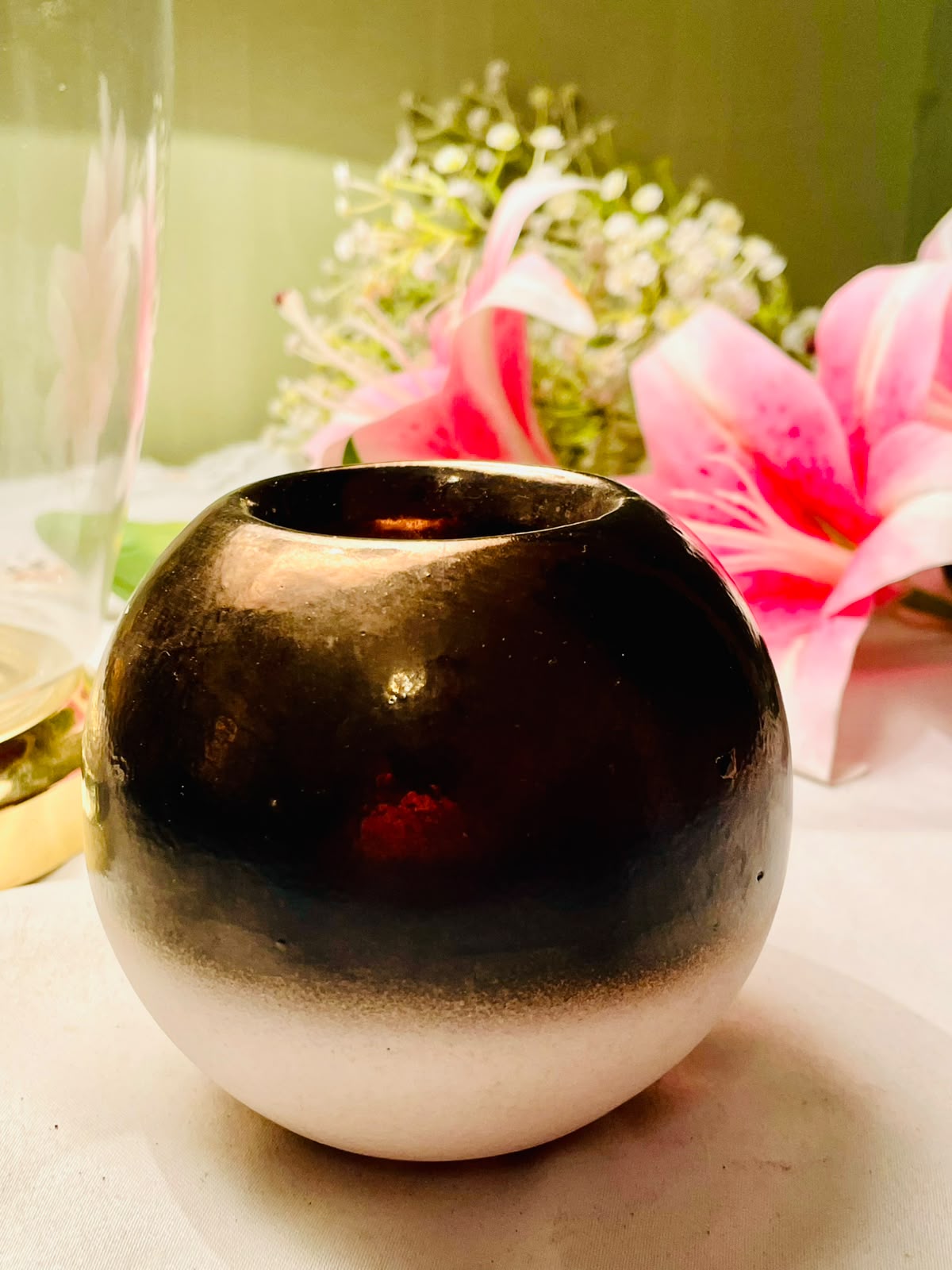Black & White Ombre Ceramic Candle Holder 10 cm