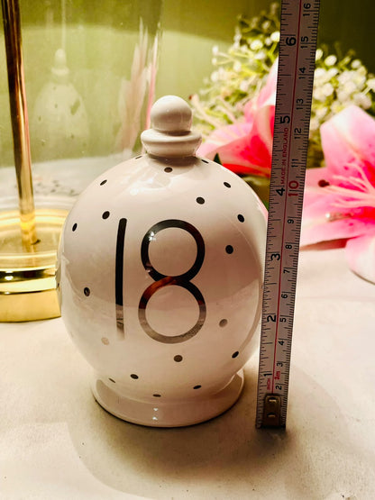 18th Birthday White & Black Ceramic Ornament Money Bank 12 cm