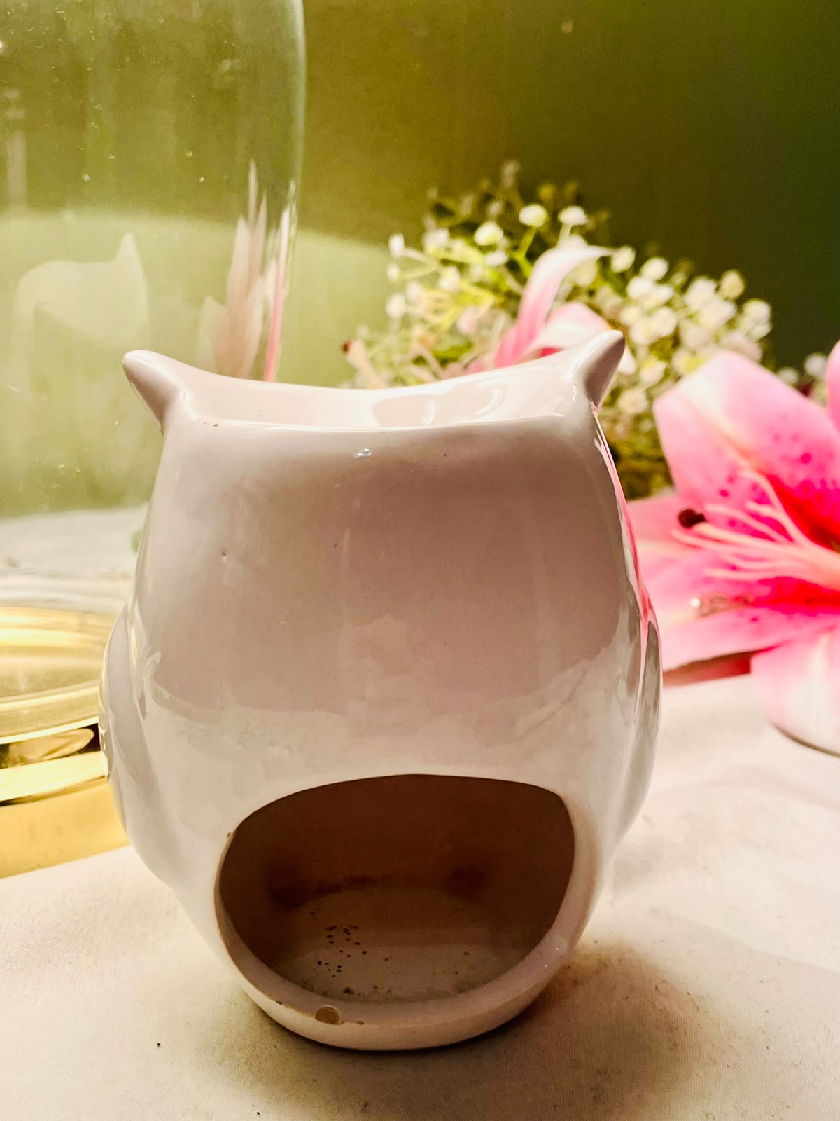 White Ceramic Owl Burner & Tealight Holder 11 cm