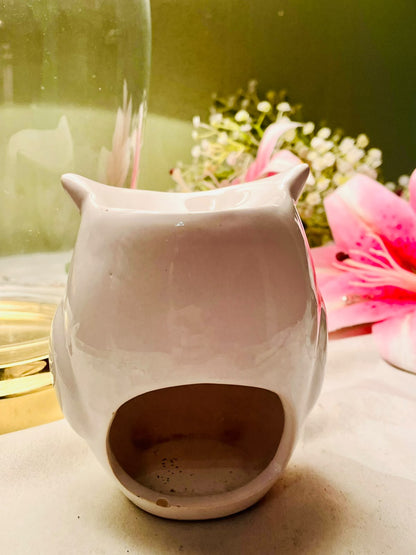 White Ceramic Owl Burner & Tealight Holder 11 cm