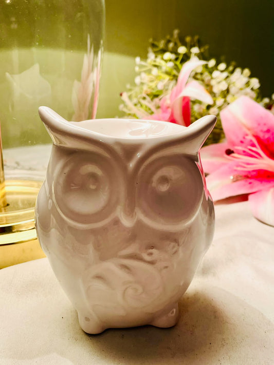 White Ceramic Owl Burner & Tealight Holder 11 cm