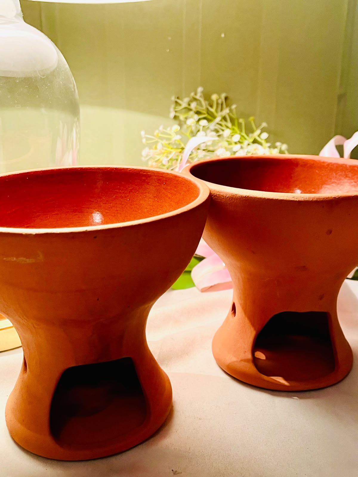 Terracotta Tealight Oil Burners 2-Piece (each )14 cm
