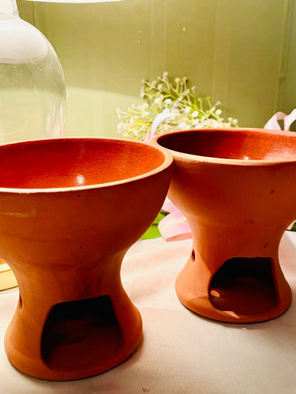 Terracotta Tealight Oil Burners 2-Piece (each )14 cm