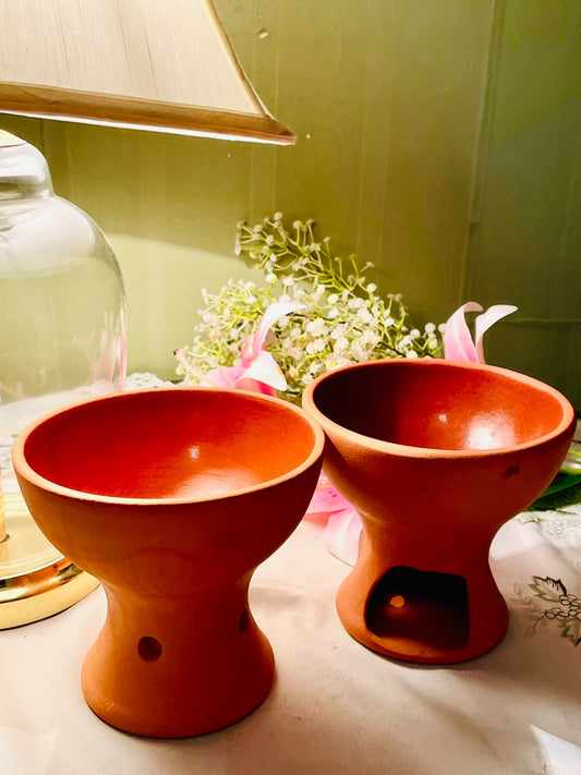 Terracotta Tealight Oil Burners 2-Piece (each )14 cm