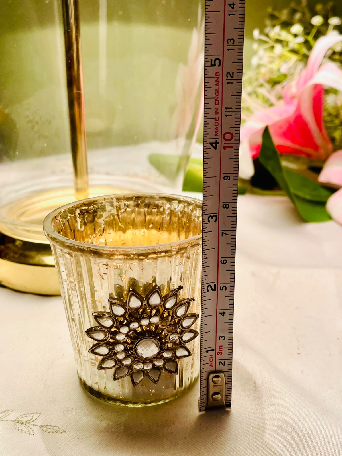 Clear Crystal Floral scented  Tealight Candle Holder 7 cm