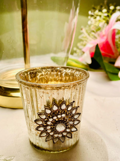 Clear Crystal Floral scented  Tealight Candle Holder 7 cm