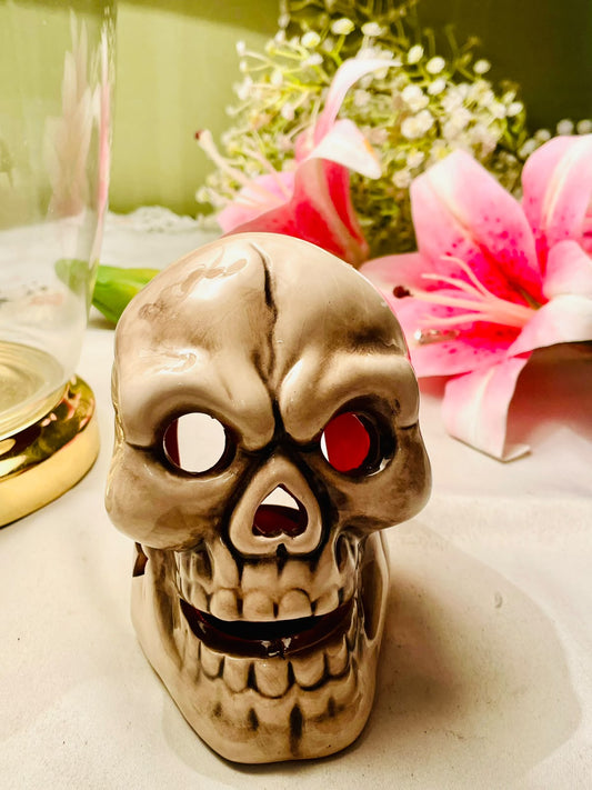Ceramic Skull Tealight Candle Holder 12 cm