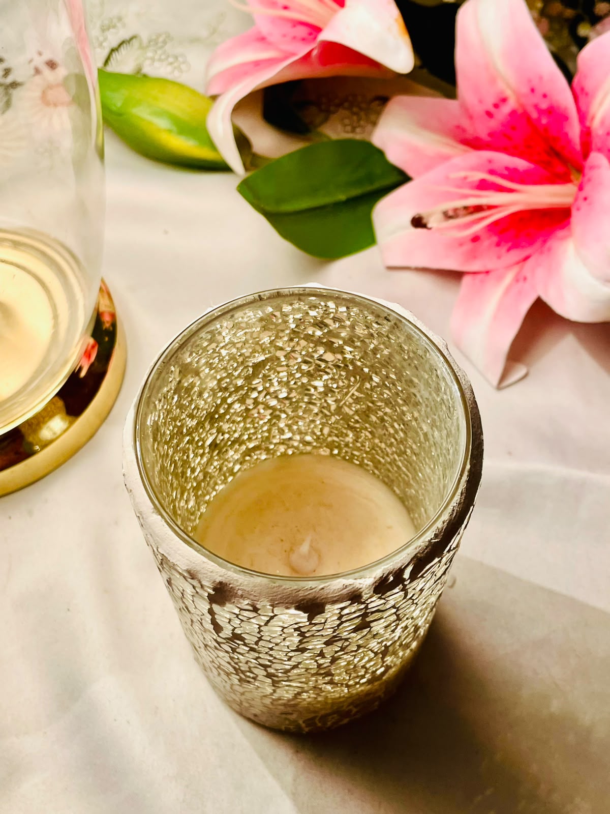 Gold Mosaic Crystal LED Candle Holder 15 cm