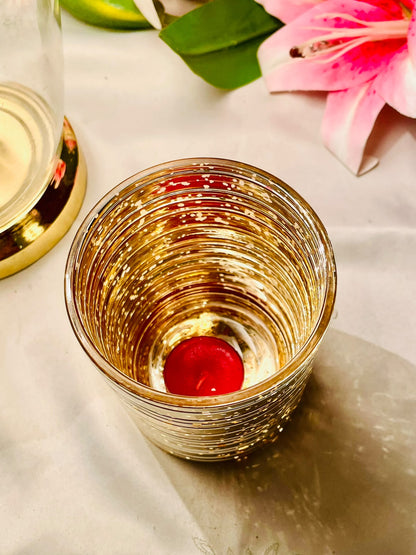 Gold Ribbed Crystal Candle Holder 13 cm
