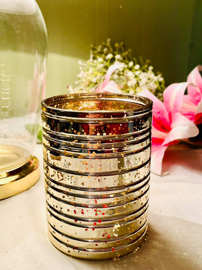 Gold Ribbed Crystal Candle Holder 13 cm