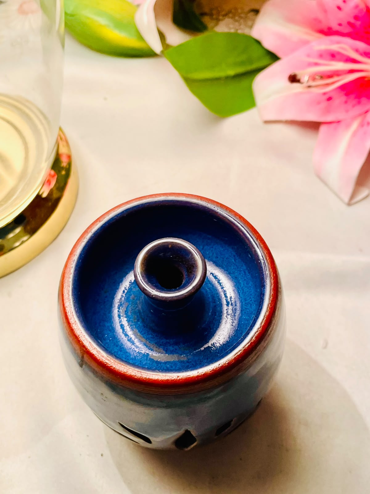 Hand Painting Navy Blue Ceramic Oil & Wax Melt Burner 10 cm