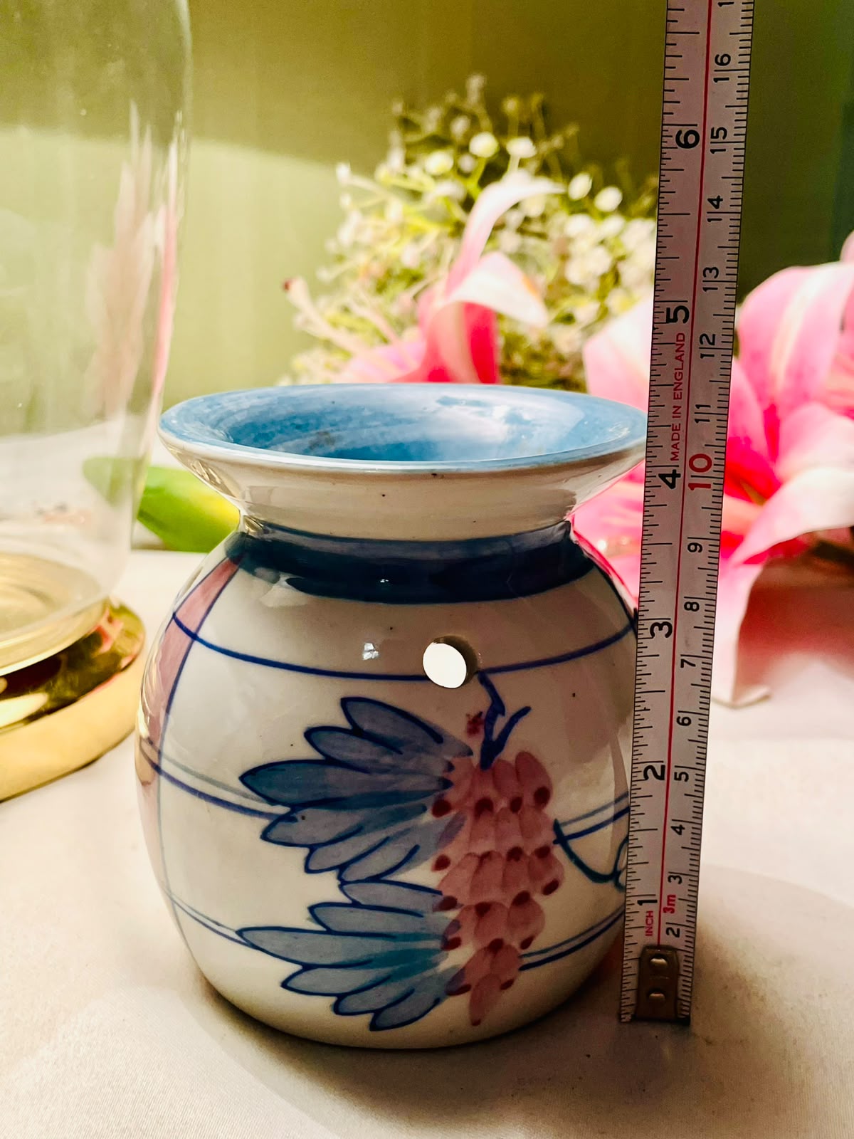 Blue Pottery Blue & Pink Floral Ceramic Oil & Wax Melt Burner 10 cm