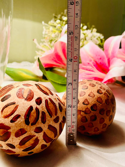 Set of 2 Hand-Painted Brown Decorative Orbs 7–8 cm