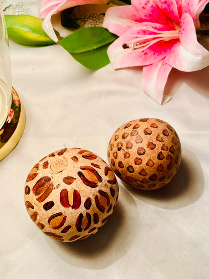 Set of 2 Hand-Painted Brown Decorative Orbs 7–8 cm