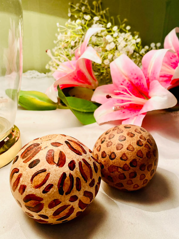 Set of 2 Hand-Painted Brown Decorative Orbs 7–8 cm