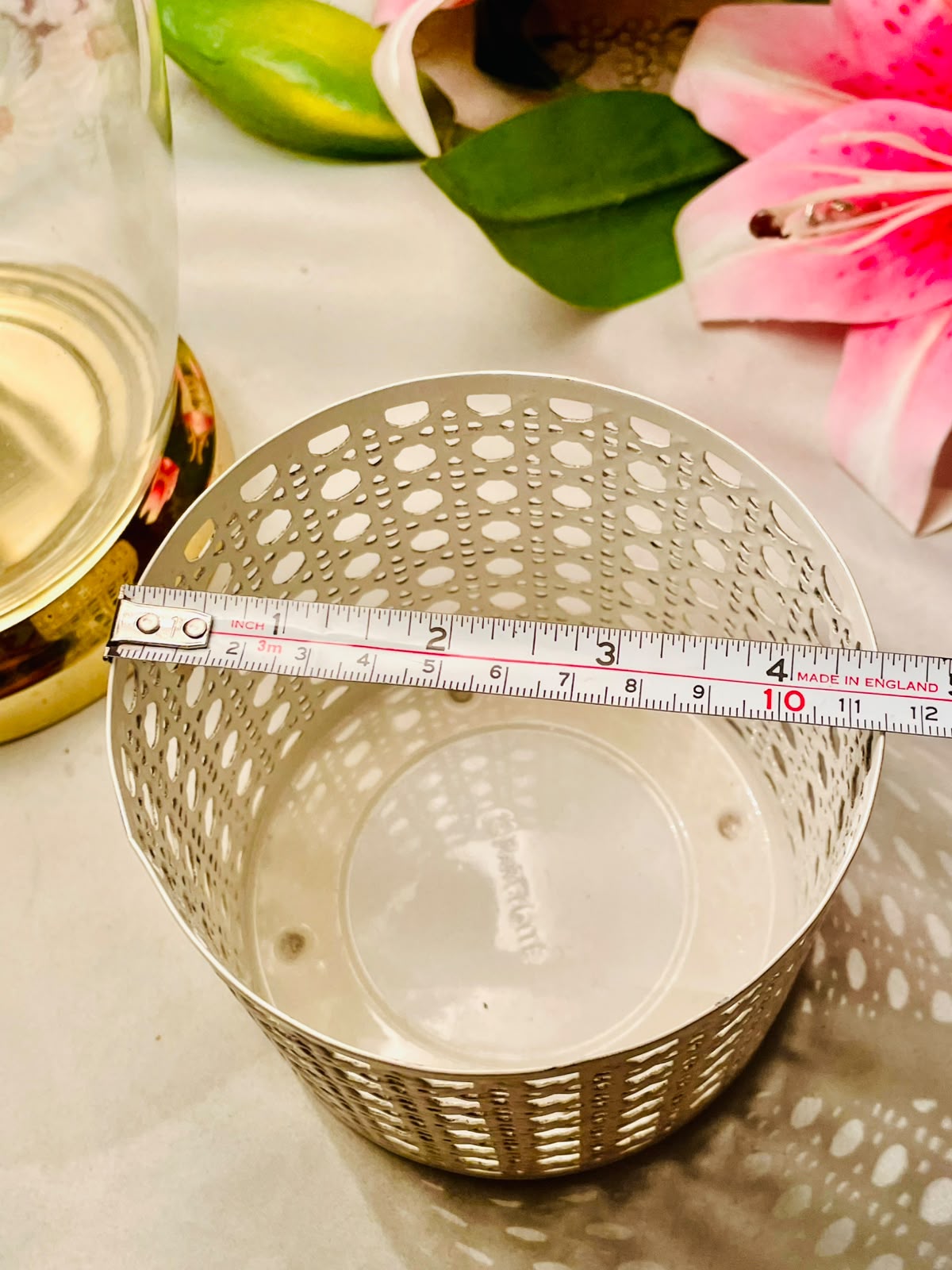 Cream Perforated Metal Candle Holder 11cm