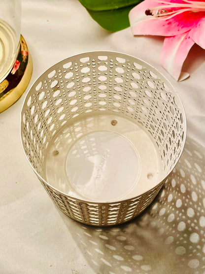 Cream Perforated Metal Candle Holder 11cm