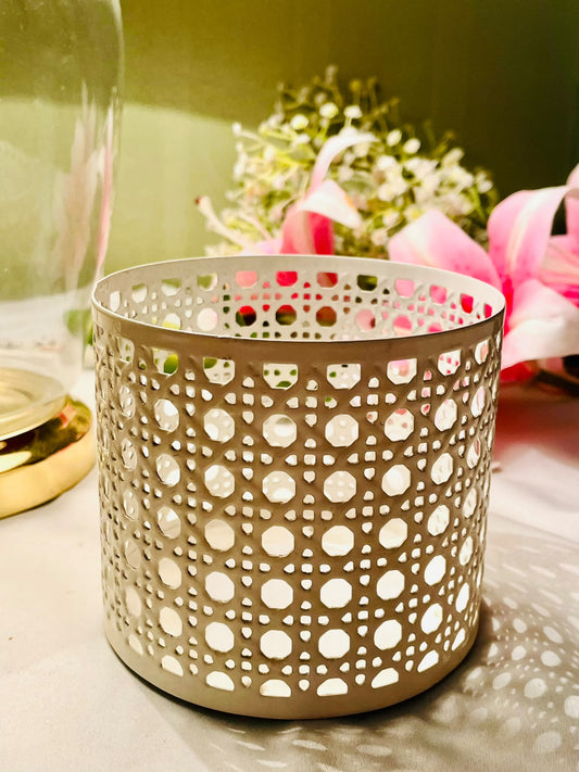 Cream Perforated Metal Candle Holder 11cm