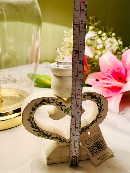 Gisela Graham Heart Candle Holder Holly Design 14cm