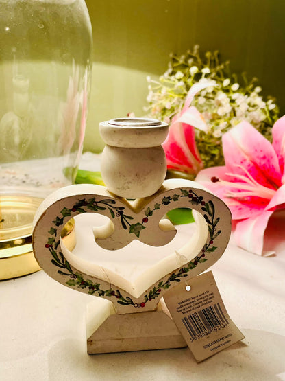 Gisela Graham Heart Candle Holder Holly Design 14cm