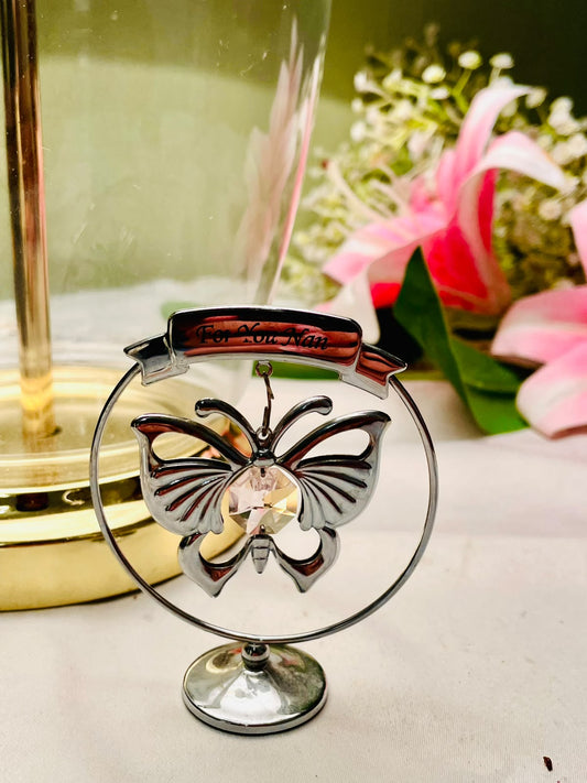 Silver-Tone Butterfly Crystal Ornament For You Nan 9cm