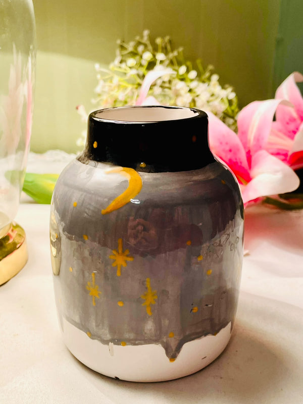 Hand Painting Grey Moon & Stars Ceramic Vase 13cm