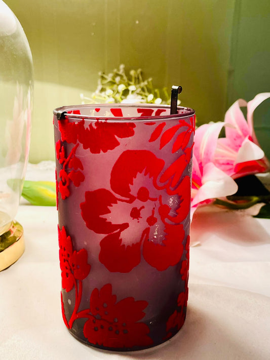 Red Floral Crystal Tealight Candle Holder 16cm