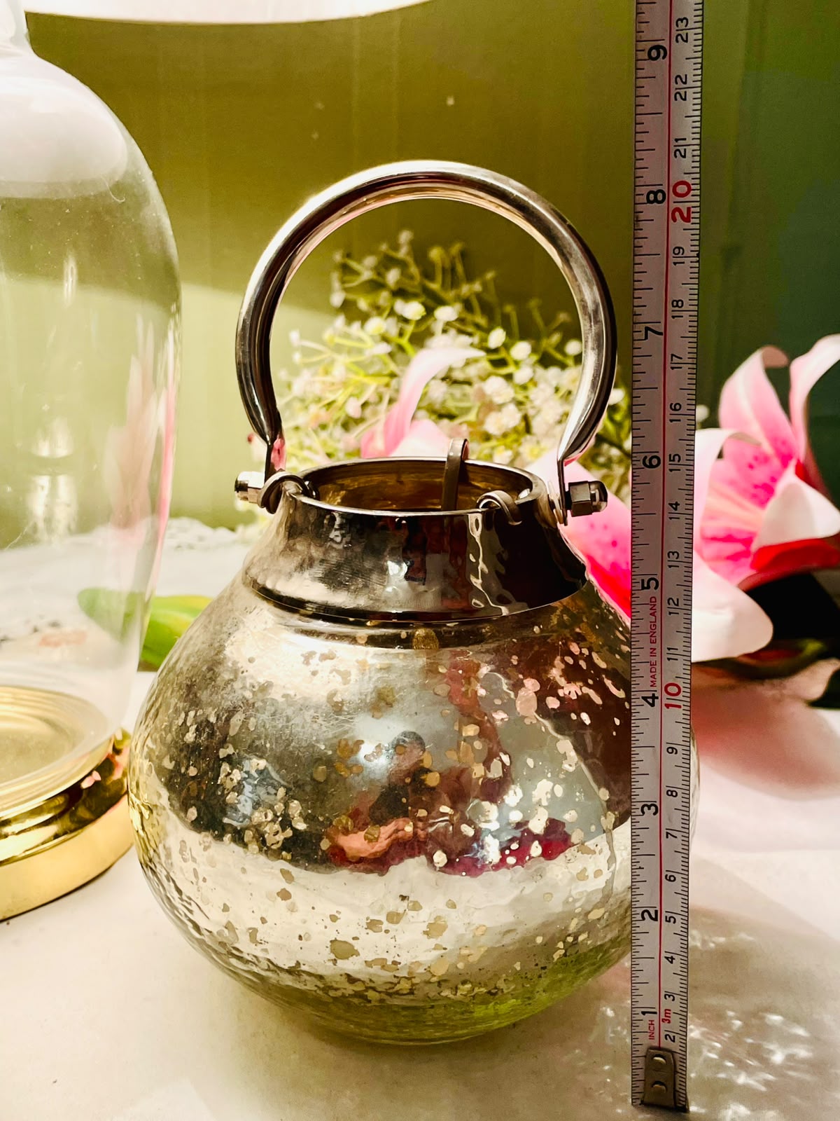 Silvered Crystal Lantern Candle Holder 20cm