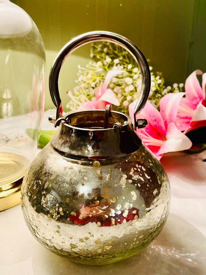 Silvered Crystal Lantern Candle Holder 20cm