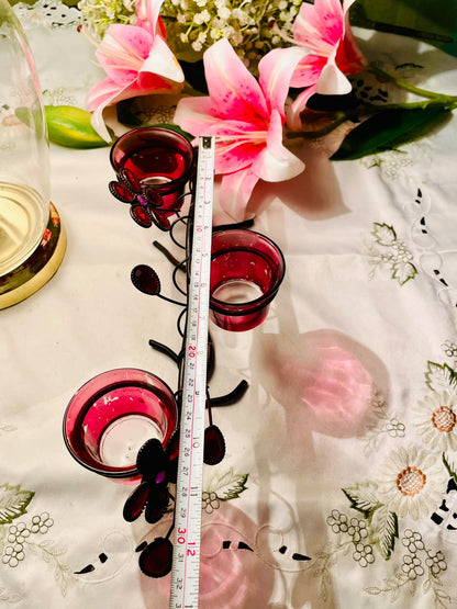 Red Crystal 3-Light Floral Candle Holder 30cm