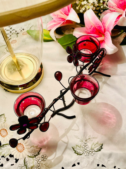 Red Crystal 3-Light Floral Candle Holder 30cm