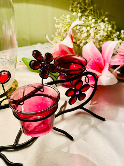 Red Crystal 3-Light Floral Candle Holder 30cm