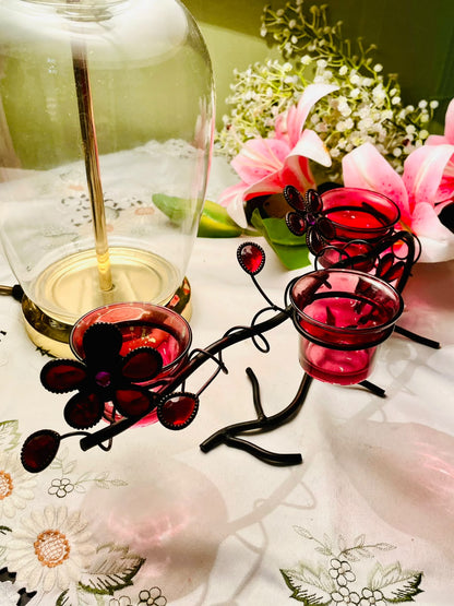 Red Crystal 3-Light Floral Candle Holder 30cm