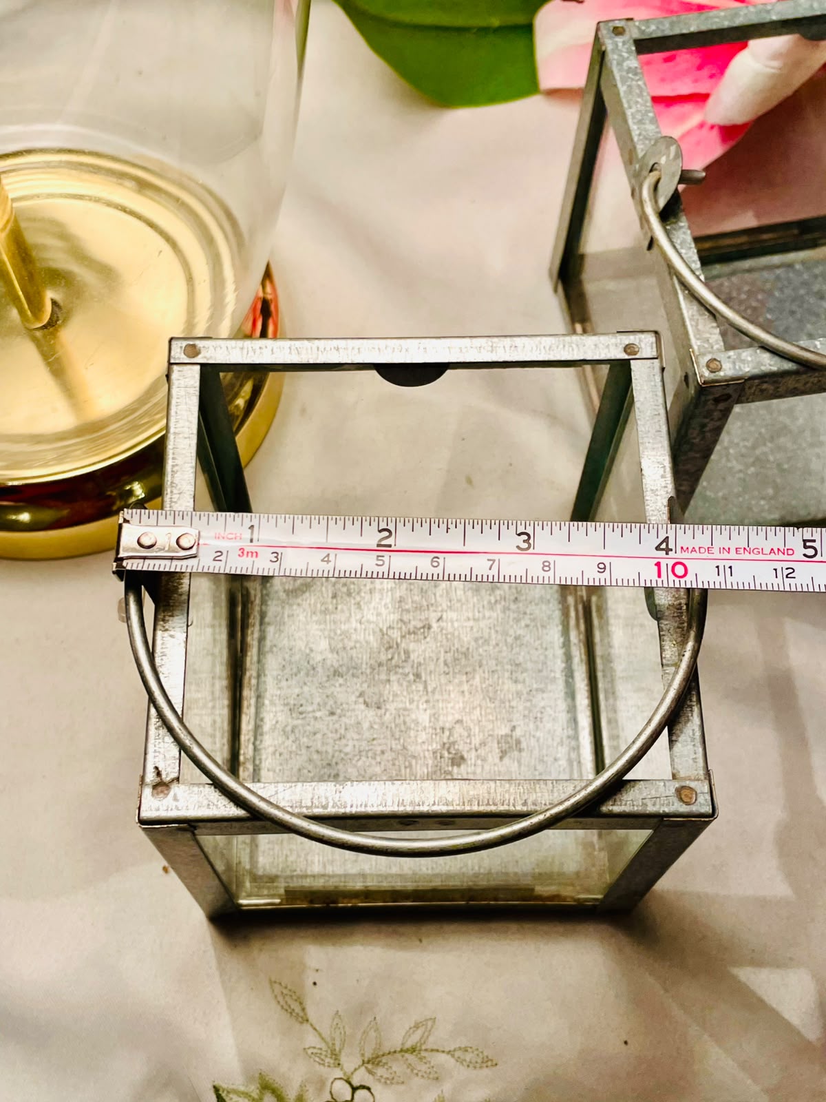 2pc Metal & Clear Crystal Square Candle Lanterns 10cm