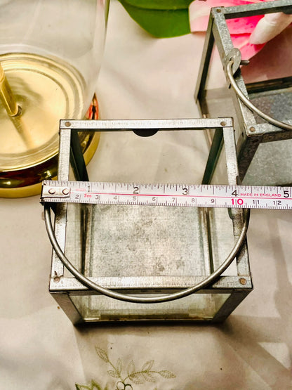 2pc Metal & Clear Crystal Square Candle Lanterns 10cm