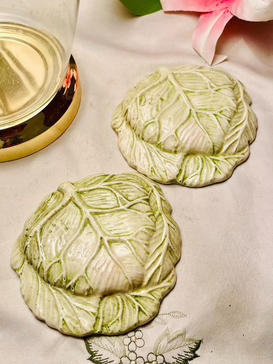 2pc Green Artichoke Ceramic Wall Plaques 15cm