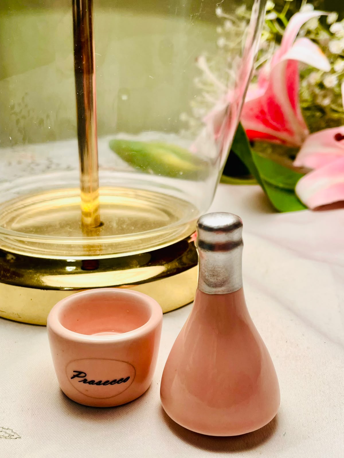 Pink Prosecco Bottle Ceramic Lidded Trinkets Container 9cm