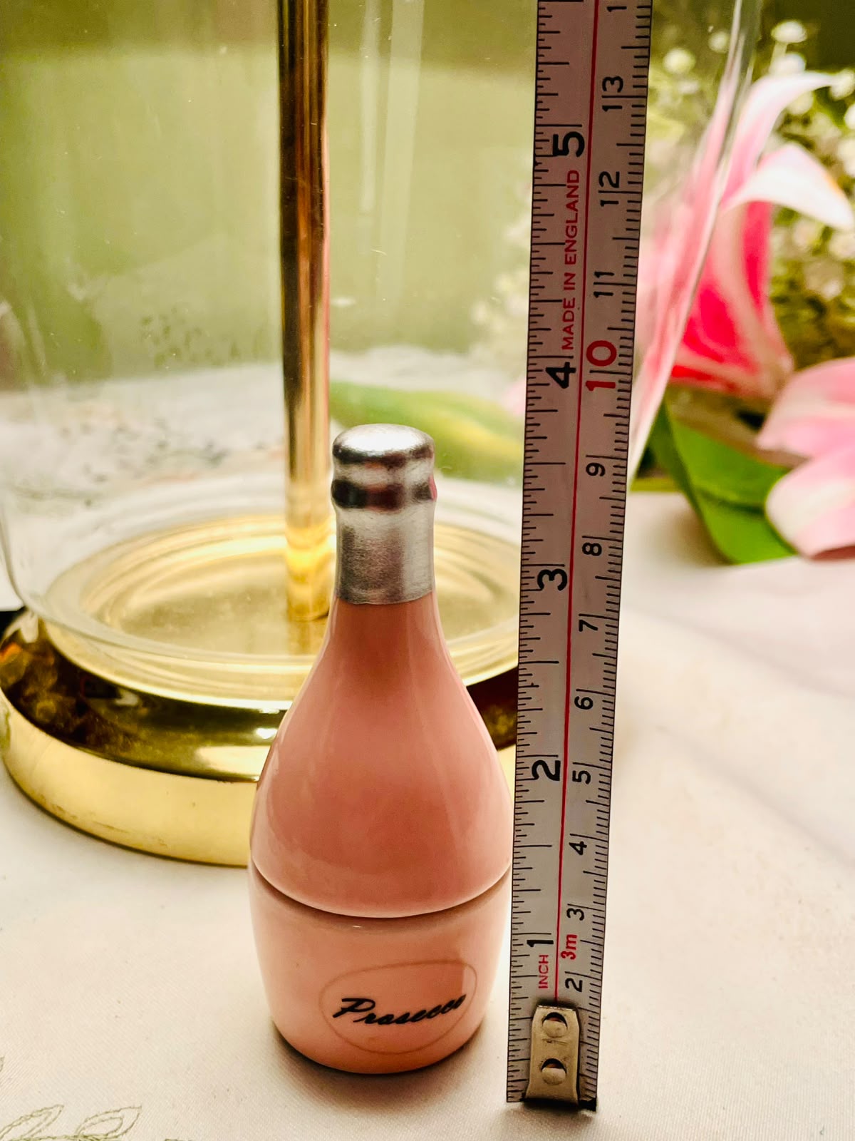 Pink Prosecco Bottle Ceramic Lidded Trinkets Container 9cm