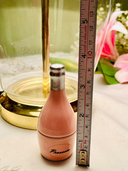 Pink Prosecco Bottle Ceramic Lidded Trinkets Container 9cm
