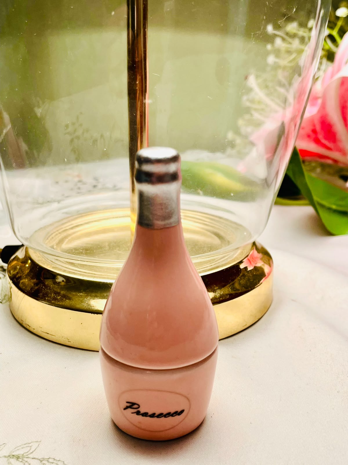 Pink Prosecco Bottle Ceramic Lidded Trinkets Container 9cm