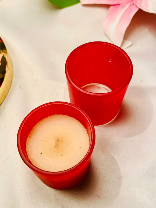 2pc Red Frosted Scented Crystal Votive Candle & Candle Holders 7cm