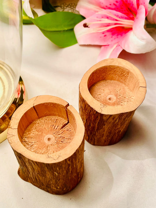 2pc Natural Wood Log Candle Holders 10cm