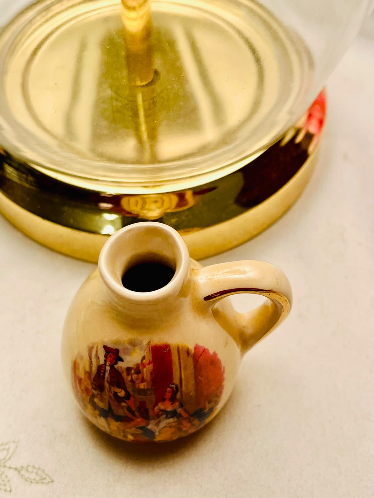 Vintage Limoges Miniature Cream Ceramic Jug with Figurative Scene 7cm