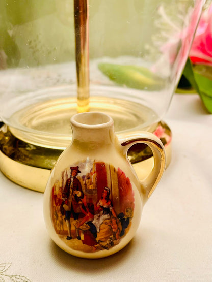 Vintage Limoges Miniature Cream Ceramic Jug with Figurative Scene 7cm