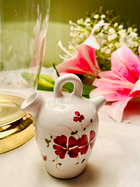 White Ceramic Floral Twin-Spout Decorative Jug 10cm